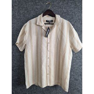 San Francisco Work Shirts Beige Striped Button-Down Short Sleeve Beach Large